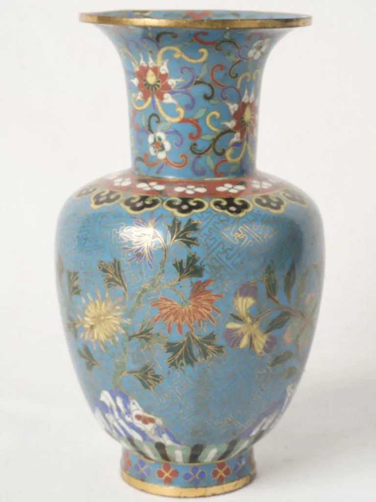 Pair of 19th-Century Cloisonné Vases - Blue 8"