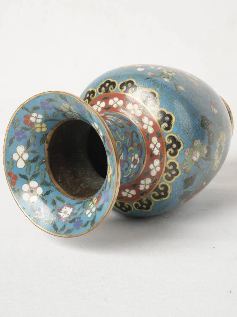 Pair of 19th-Century Cloisonné Vases - Blue 8"