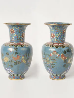 Pair of 19th-Century Cloisonné Vases - Blue 8"