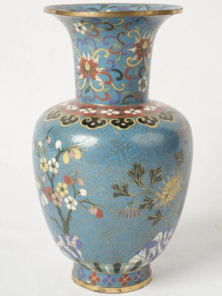 Pair of 19th-Century Cloisonné Vases - Blue 8"