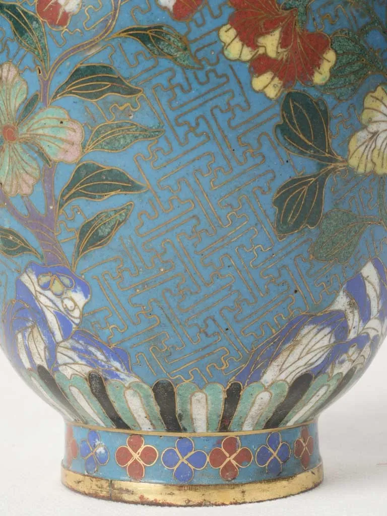 Pair of 19th-Century Cloisonné Vases - Blue 8"