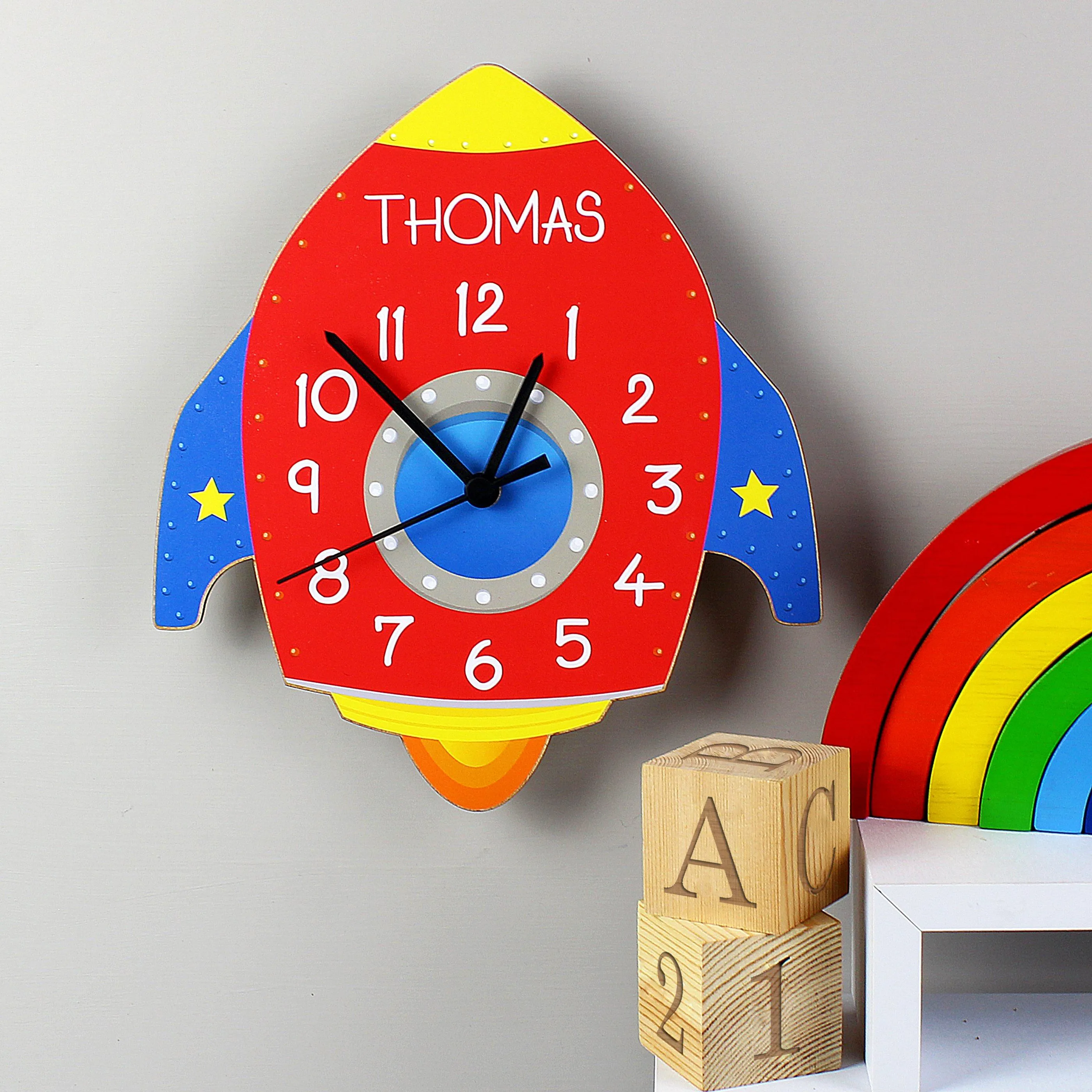 Personalised Rocket Shape Wooden Clock