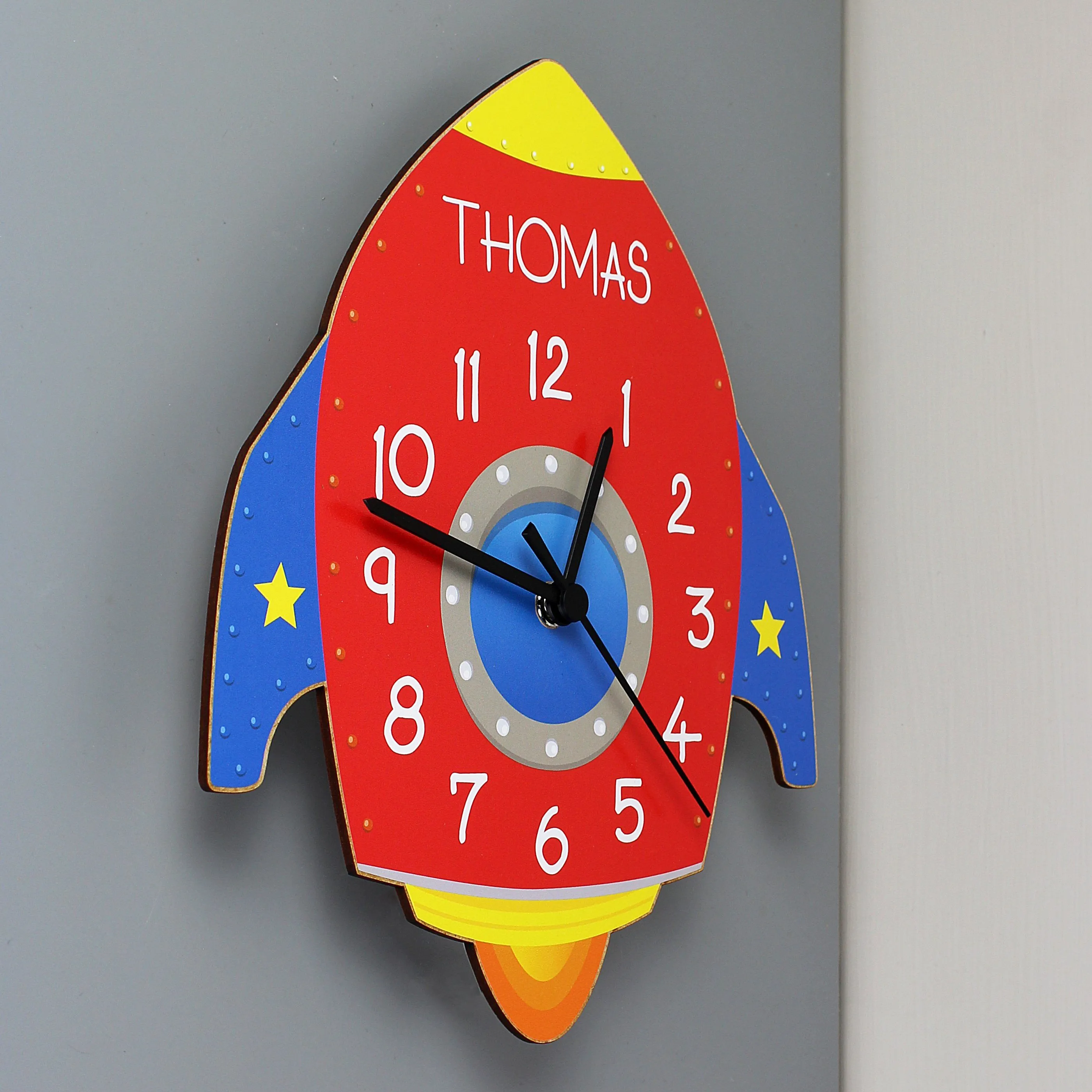 Personalised Rocket Shape Wooden Clock