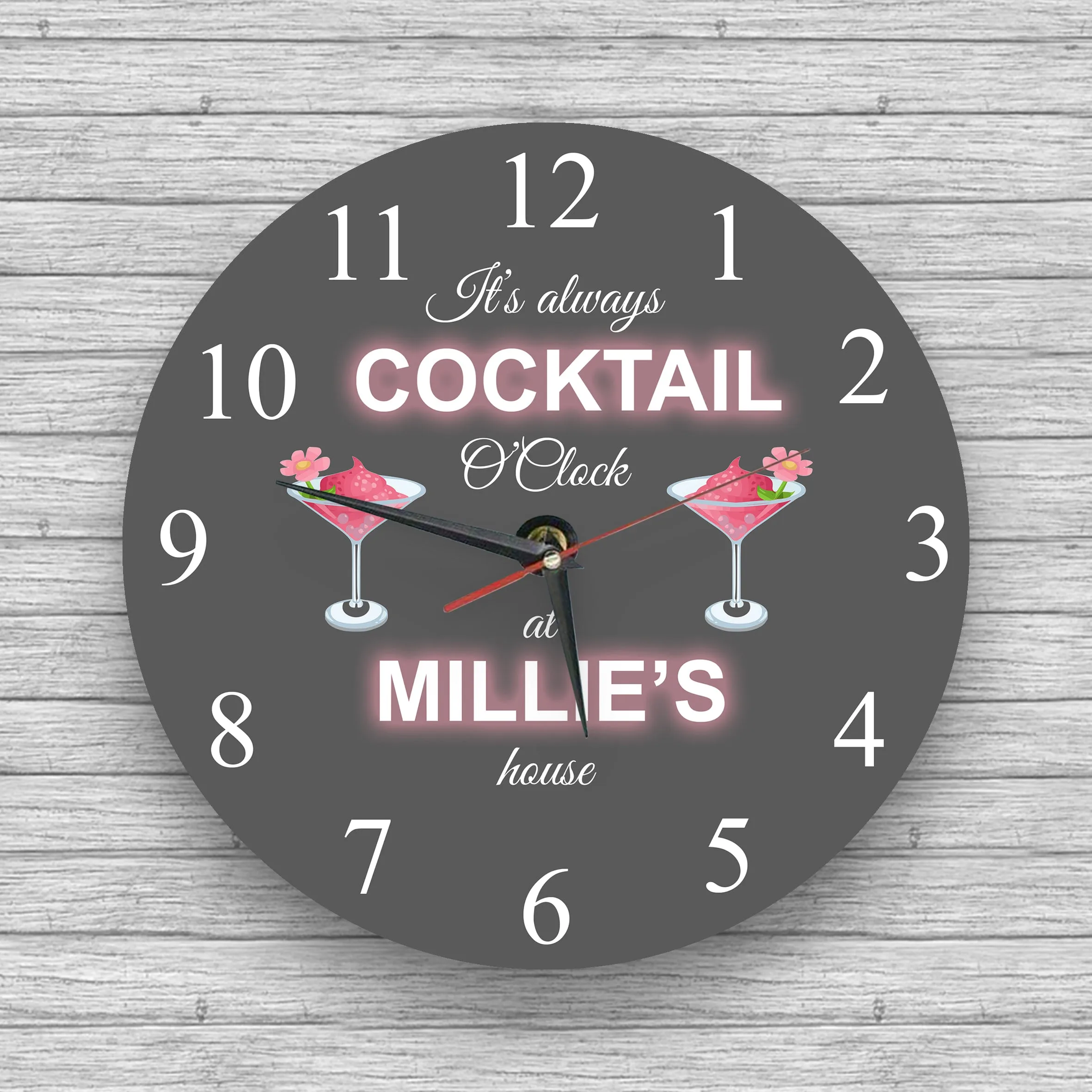 Personalised Wall glass clock - Wine o'clock and others alcohol clocks