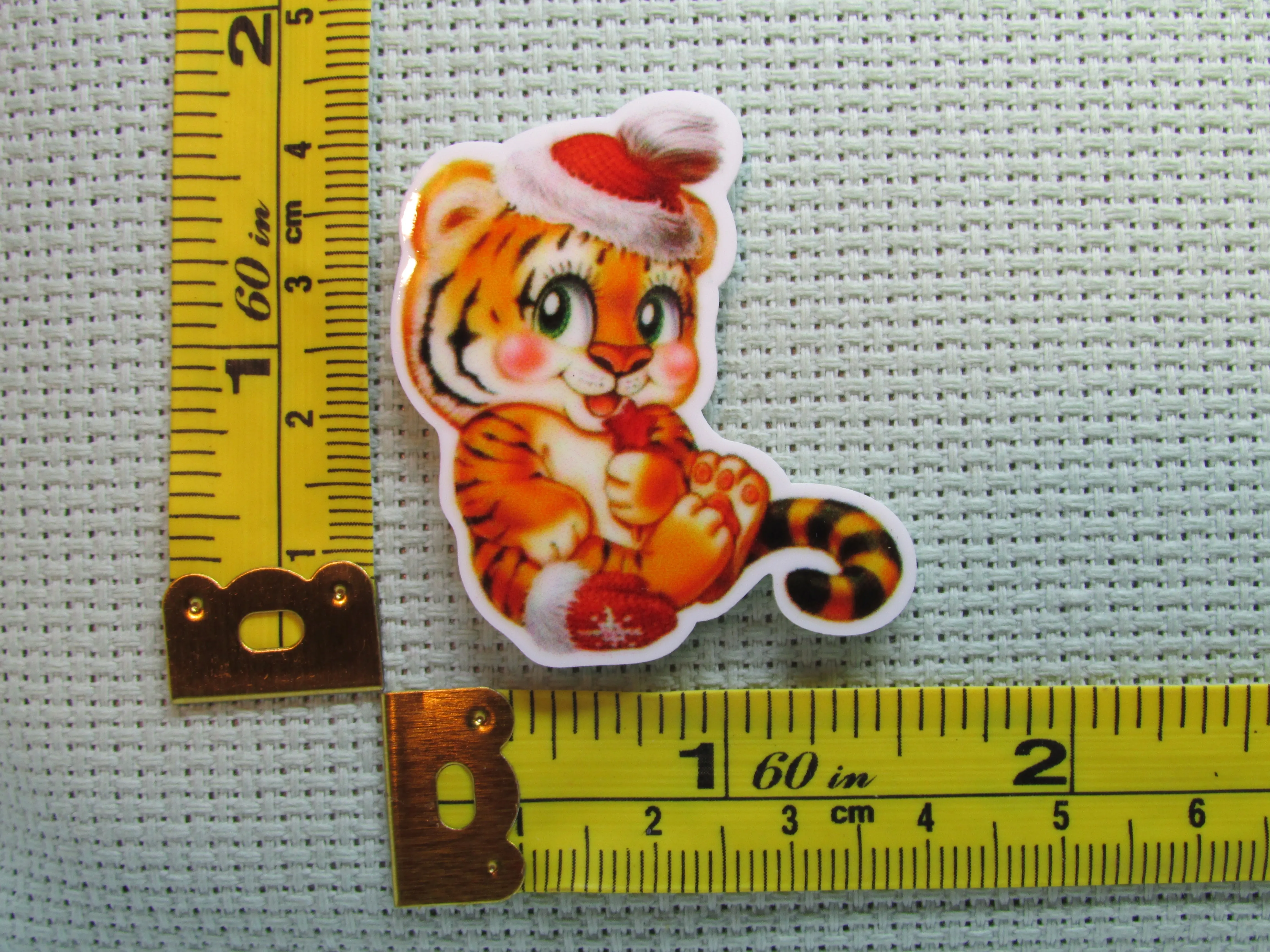 Playful Christmas Tiger Needle Minder, Cover Minder, Magnet