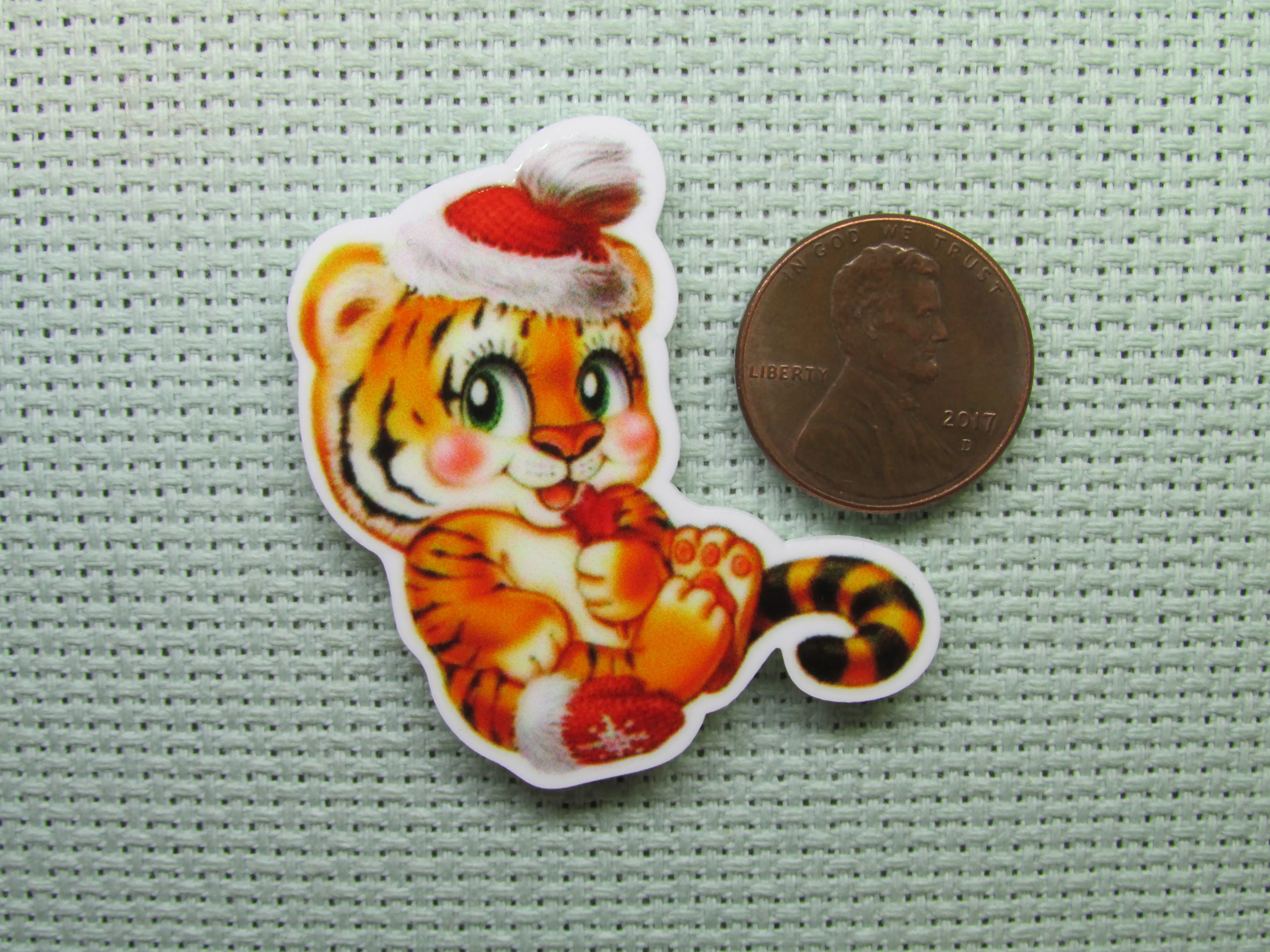 Playful Christmas Tiger Needle Minder, Cover Minder, Magnet