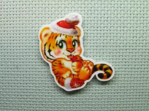 Playful Christmas Tiger Needle Minder, Cover Minder, Magnet