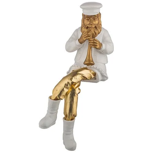 Polyresin Sitting Hassidic Figurine With Cloth Legs 25 Cm- Clarinet Player