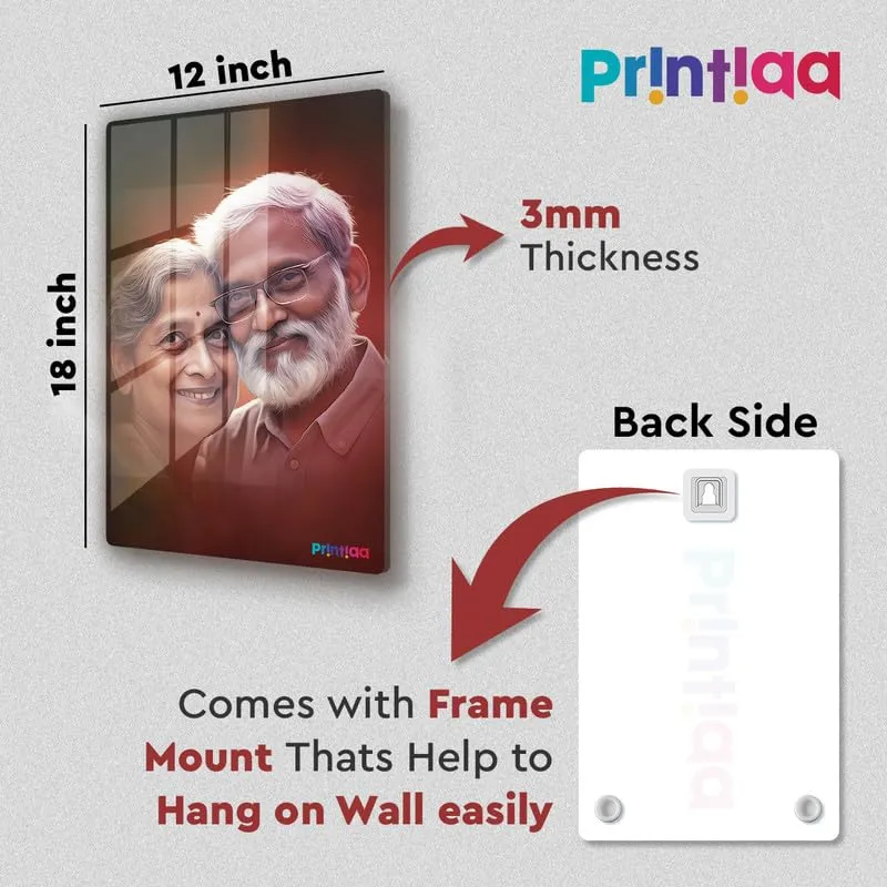 PRINTIAA Customised/Personalized Clear Acrylic Wall Mount Frameless Picture Photo Frame For Gifting on Birthday, Anniversary, Corporate and Special Moment, 12x18 Inch-B, 3mm Thick