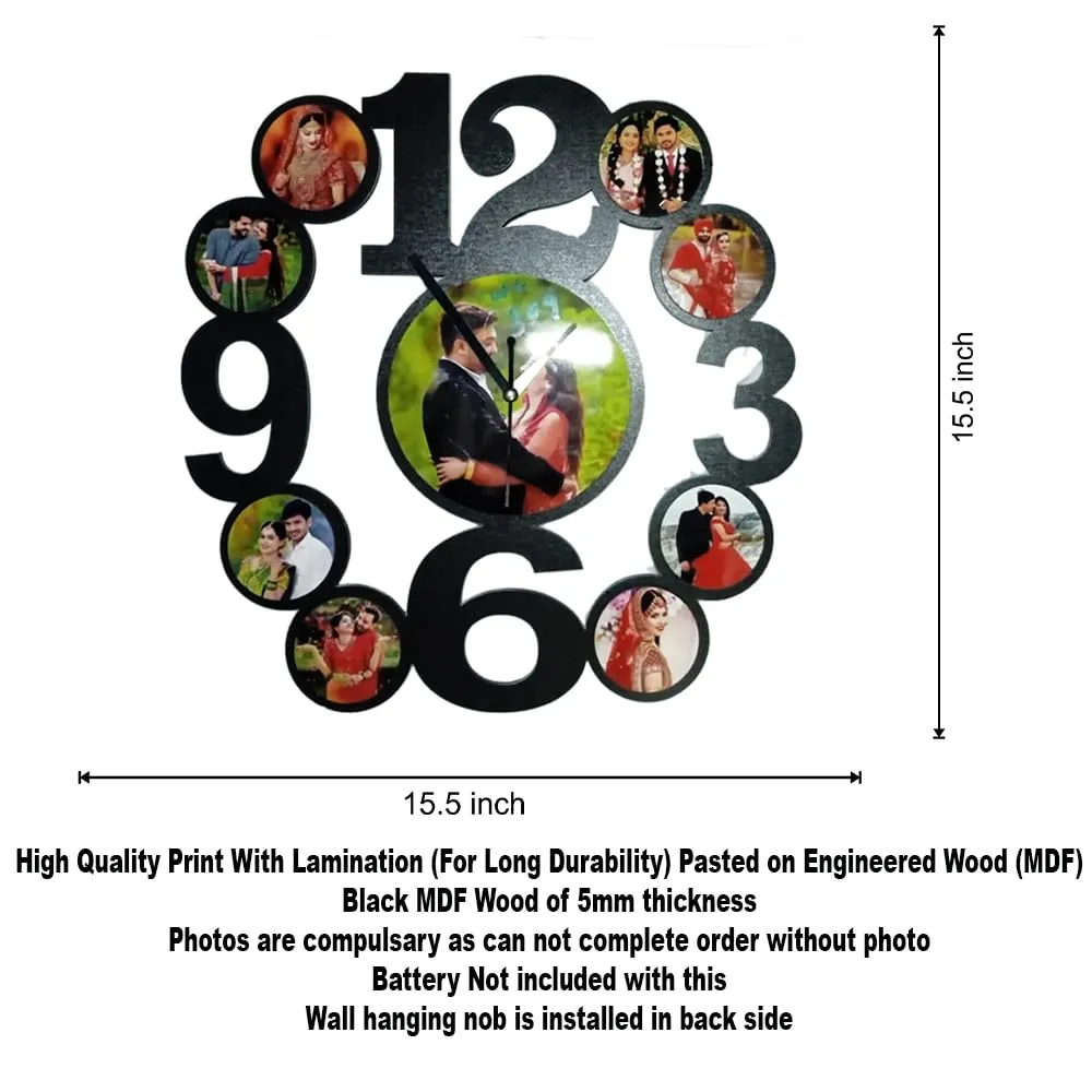 PRINTMANE Unique Wooden Personalized/Customized Wall Clock Photo Frames with Message (15.5 x 15.5) inch) for Couple,Birthday Gifts for Girlfriend, Wife, Boyfriend, Husband, Parents