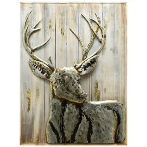 "Deer 1" Metallic Handed Painted Rugged Wooden Blocks Wall Decor