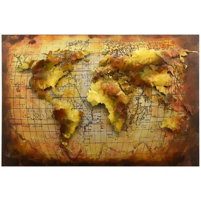 "Globe" Mixed Media Iron Hand Painted Dimensional Wall Decor