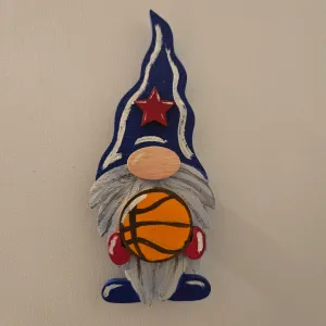 Refrigerator magnet gnome with basketball blue whimsy cute