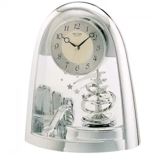 Rhythm Cont Mantel Clock Arched Top/Sprial Pendulum Silver