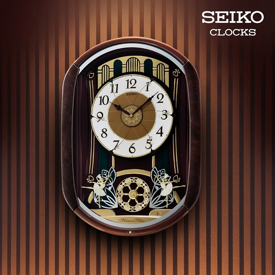 Seiko Melody in Motion Wall Clock (52.8 cm x 38.9 cm x 11.9 cm, Brown, QXM297BT)