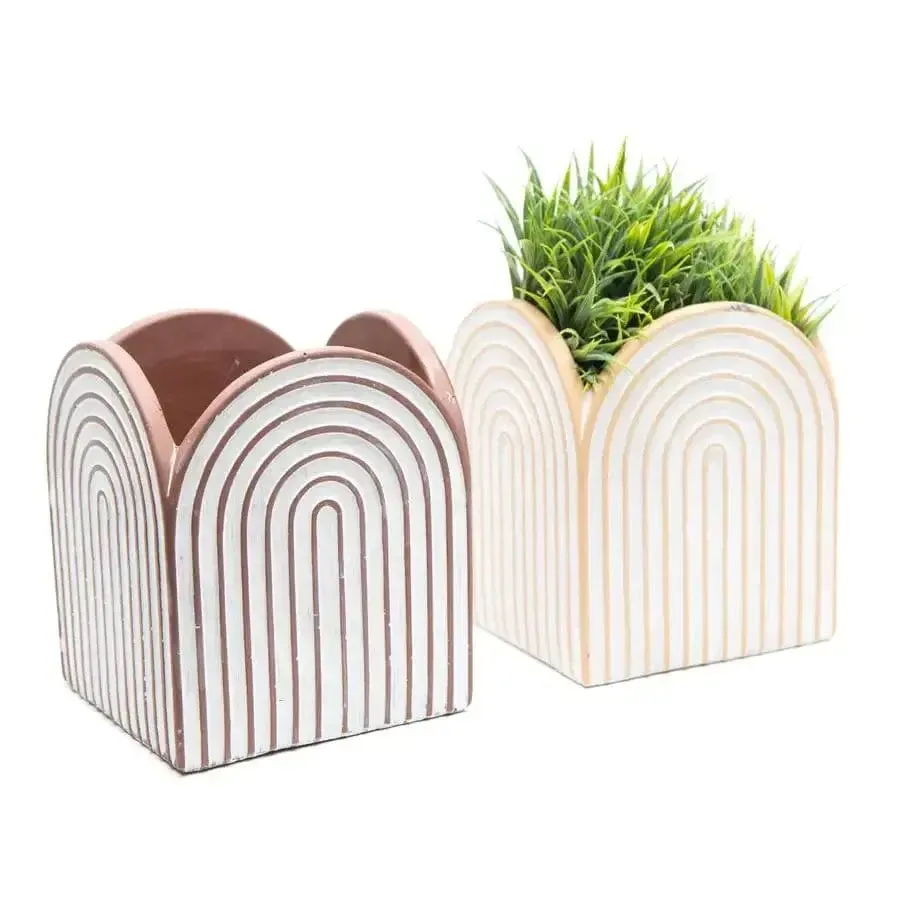 Set of 2 Cement Arch Planters