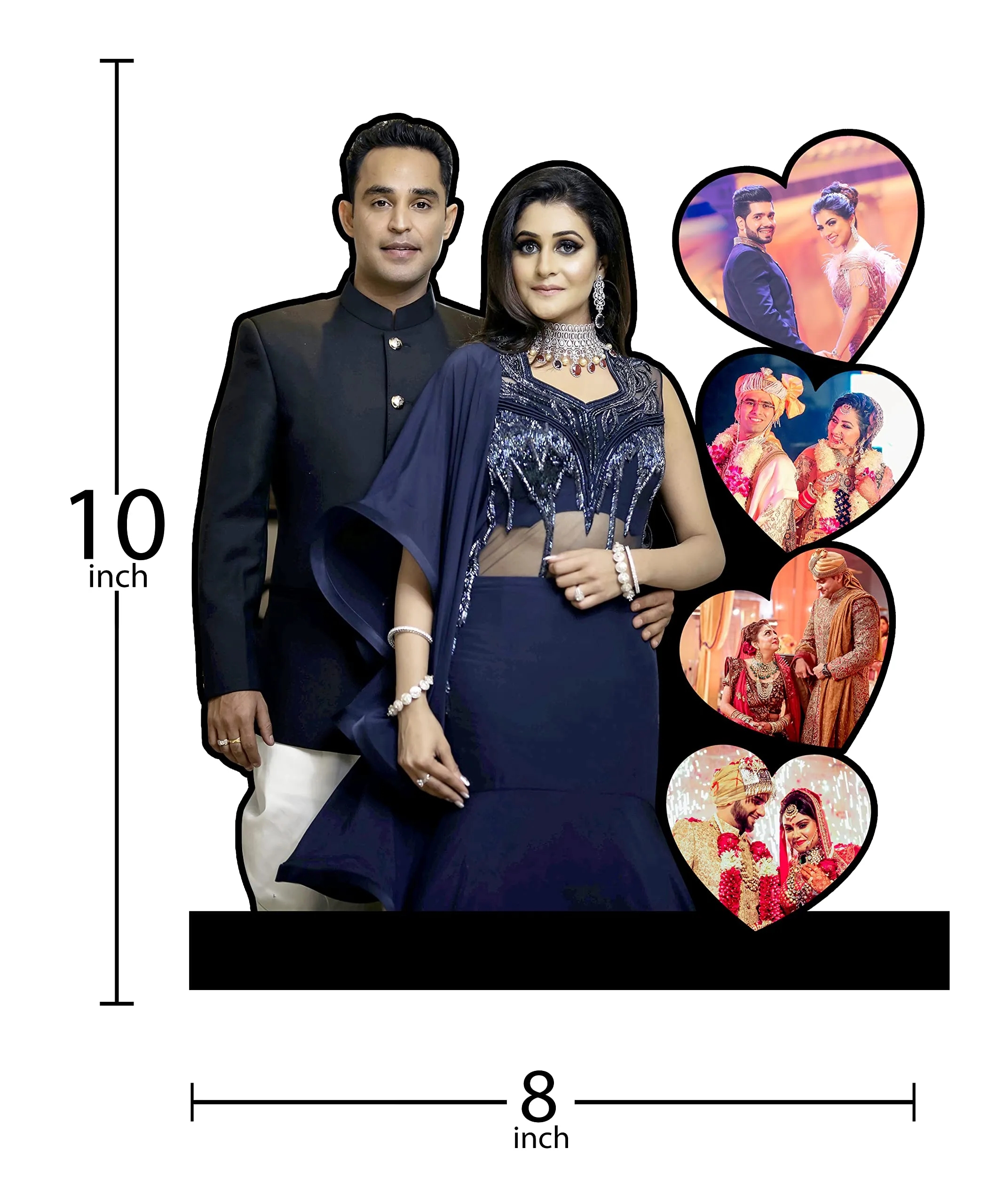 Shri Kanth Art® Customized Couple Photo Frame with Photo, Personalized Photo or Picture Frame - Wall Mounted Wooden - Mosaic/Collage Photo Frame - Photo Frame with Name (10" X 8")