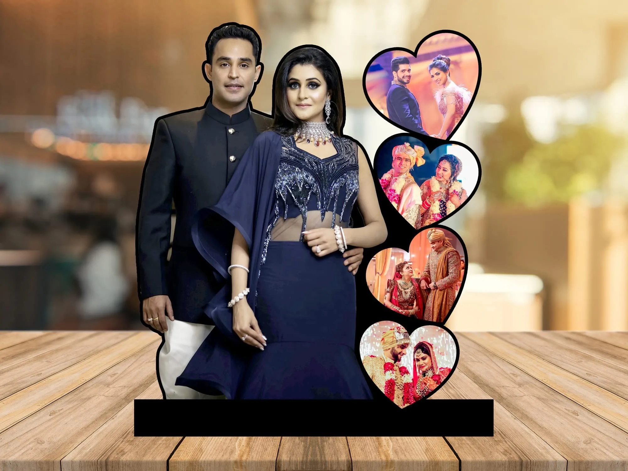 Shri Kanth Art® Customized Couple Photo Frame with Photo, Personalized Photo or Picture Frame - Wall Mounted Wooden - Mosaic/Collage Photo Frame - Photo Frame with Name (10" X 8")