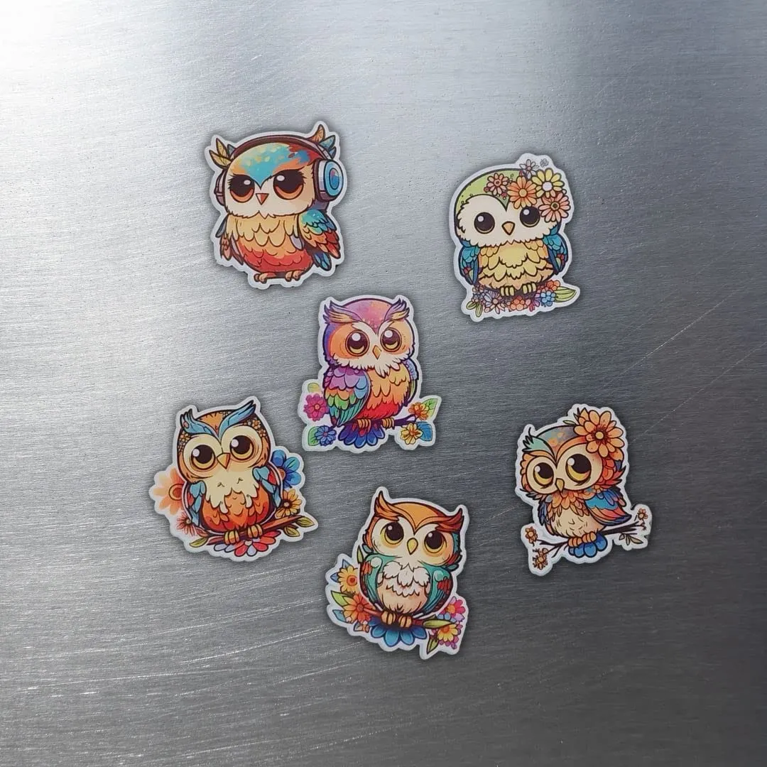 Simply Adbhut Multicolor Cute Owls - Combo Pack of 6 Fridge Magnets