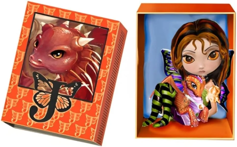 The Ashton-Drake Galleries The Dragonling Darlings Matchbox Collection Issue #2: "Amber" Handcrafted Resin Figure with Fire Fairy Wings & Glitter Accents by Jasmine Becket-Griffith 3-Inches