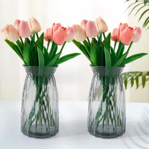 The Better Home Glass Vase for Home Decor (2Pcs- 20cm) |Center Table Decorative Items| Flower Vases For Home Decor| Dining Table Decorative Items| Transparent Flower Vase For Living Room, Office, Grey