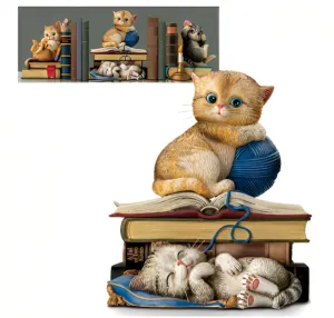 The Bradford Exchange A Tail of Two Kitties Kittens Bookend Collection Issue #2 Whimsical Charm and Hand Painted by Kayomi Harai 6.25-inches