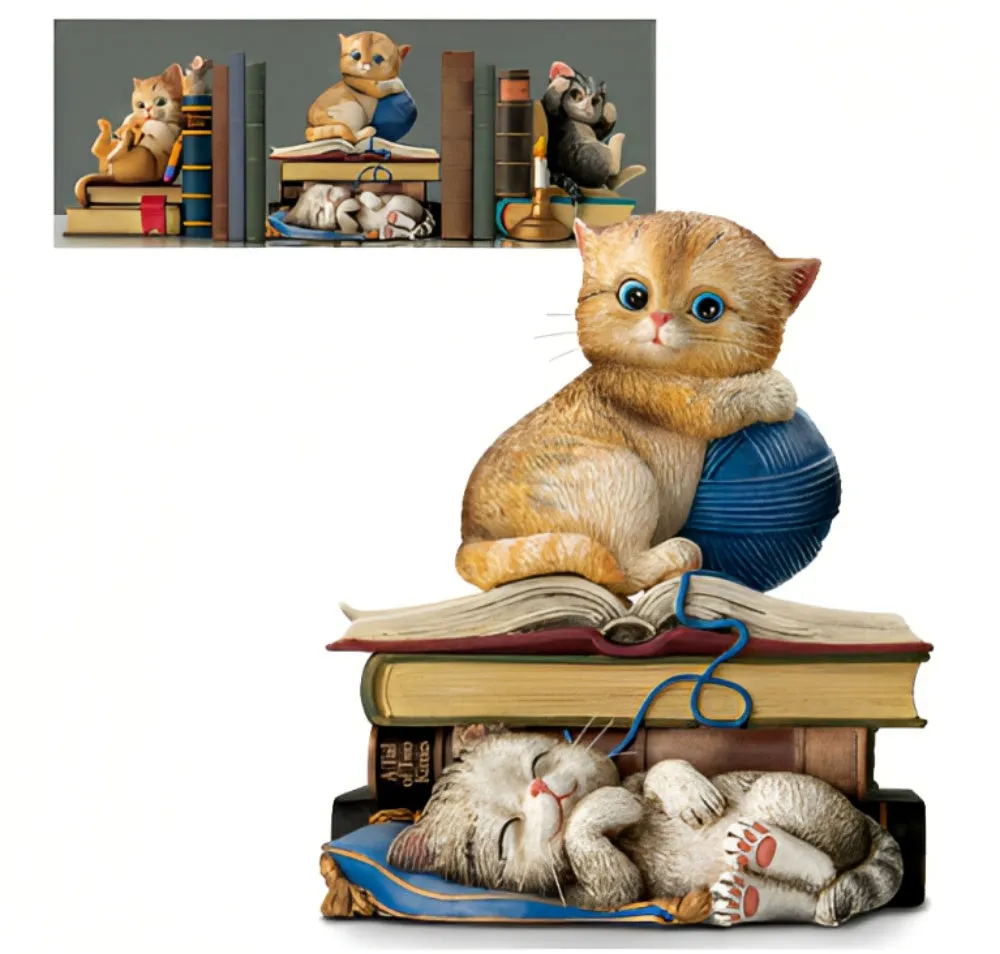 The Bradford Exchange A Tail of Two Kitties Kittens Bookend Collection Issue #2 Whimsical Charm and Hand Painted by Kayomi Harai 6.25-inches