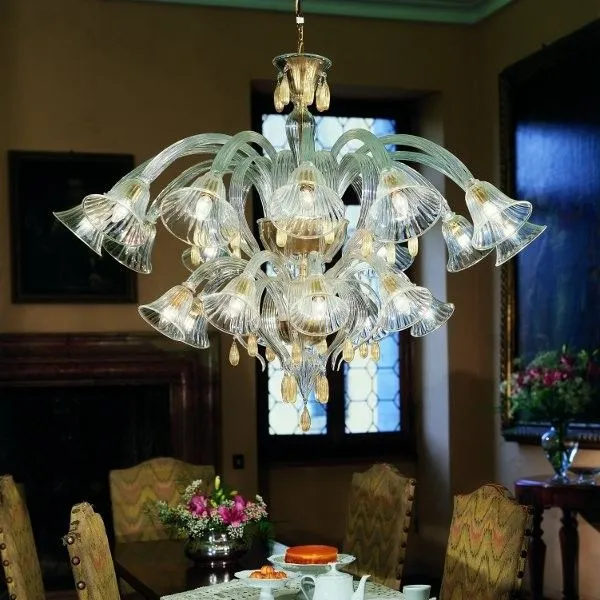 Traditional Clear Murano Glass Downlighter Chandelier