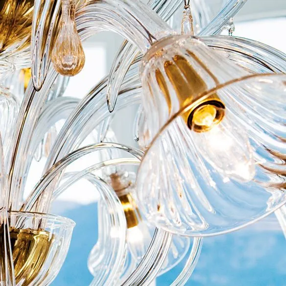 Traditional Clear Murano Glass Downlighter Chandelier