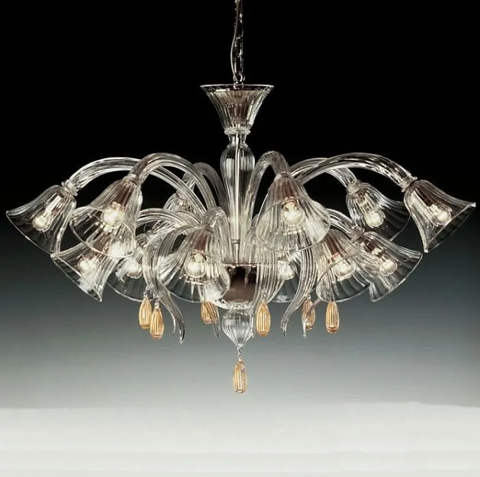 Traditional Clear Murano Glass Downlighter Chandelier