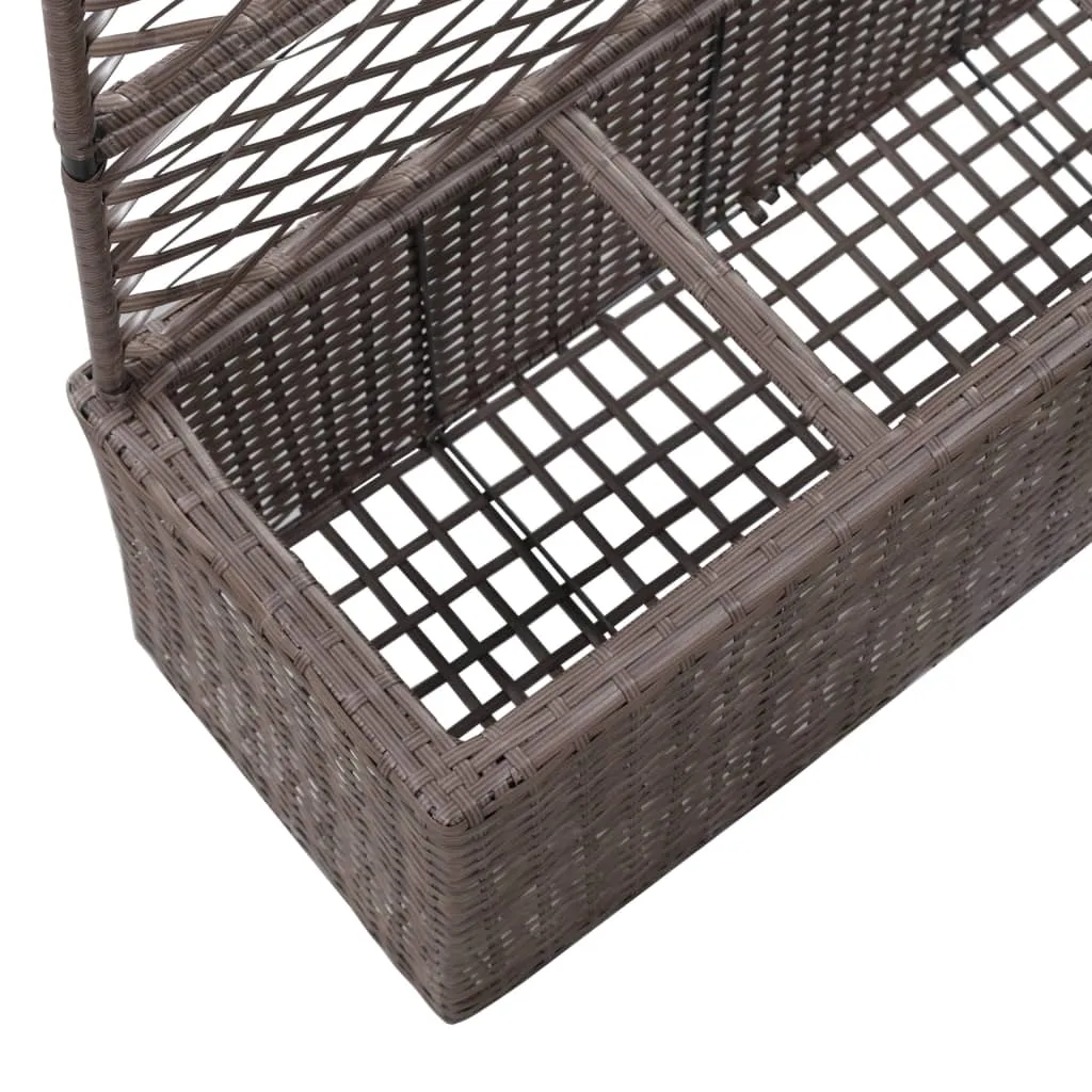 Trellis Raised Bed with 3 Pots 83x30x130 cm Poly Rattan Brown