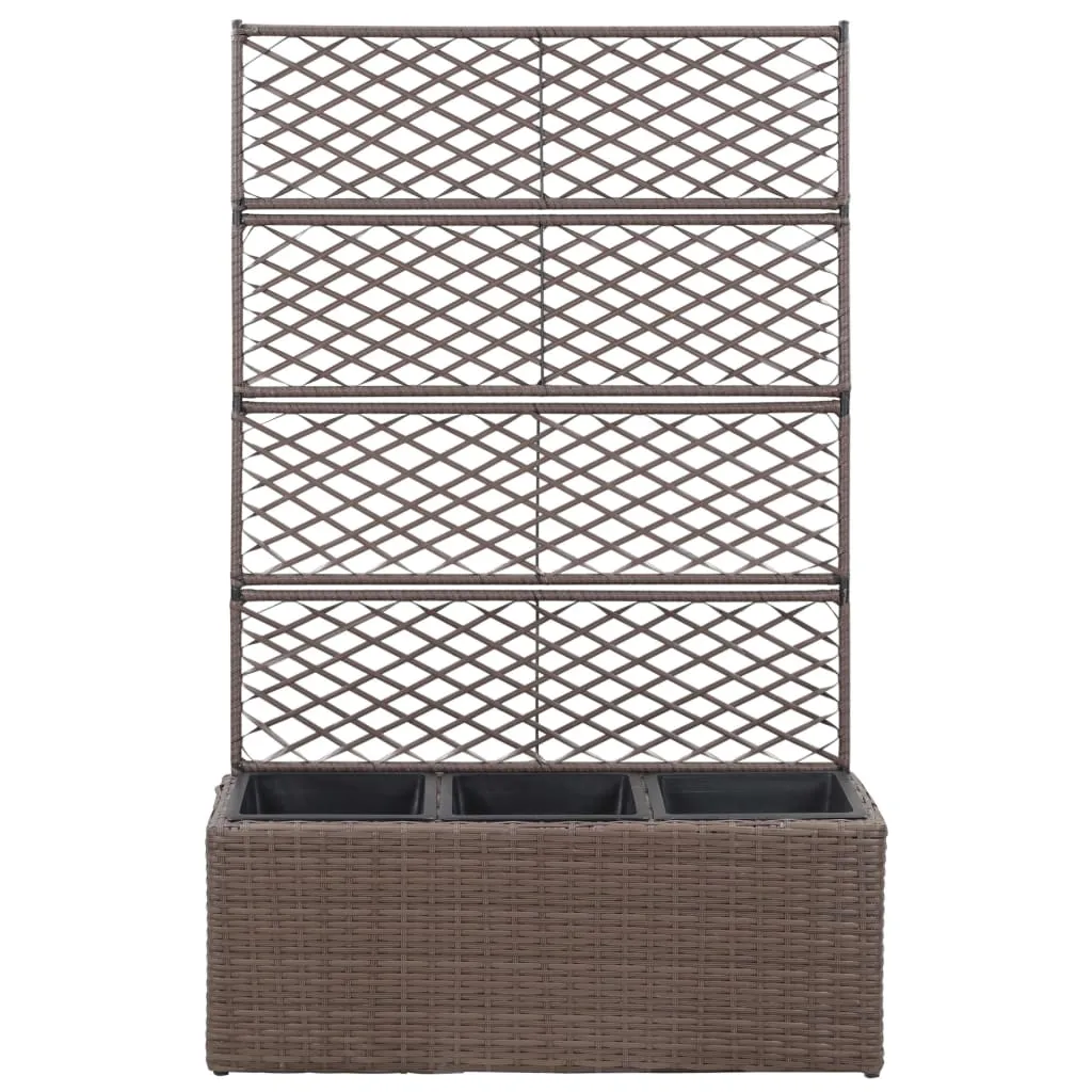 Trellis Raised Bed with 3 Pots 83x30x130 cm Poly Rattan Brown