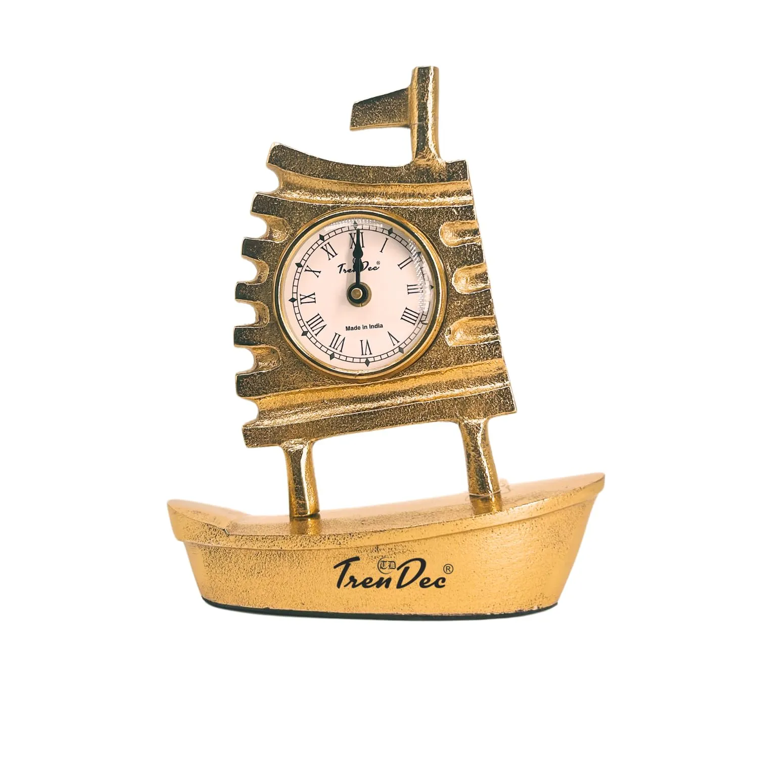 TrenDec Boat Desk Clock with Alumminum Base | Adornment for Birthday New Year | DIY Assembly, Multi-Room Decorative Table Clock | Antique Desk Clocks for Office Table Clock