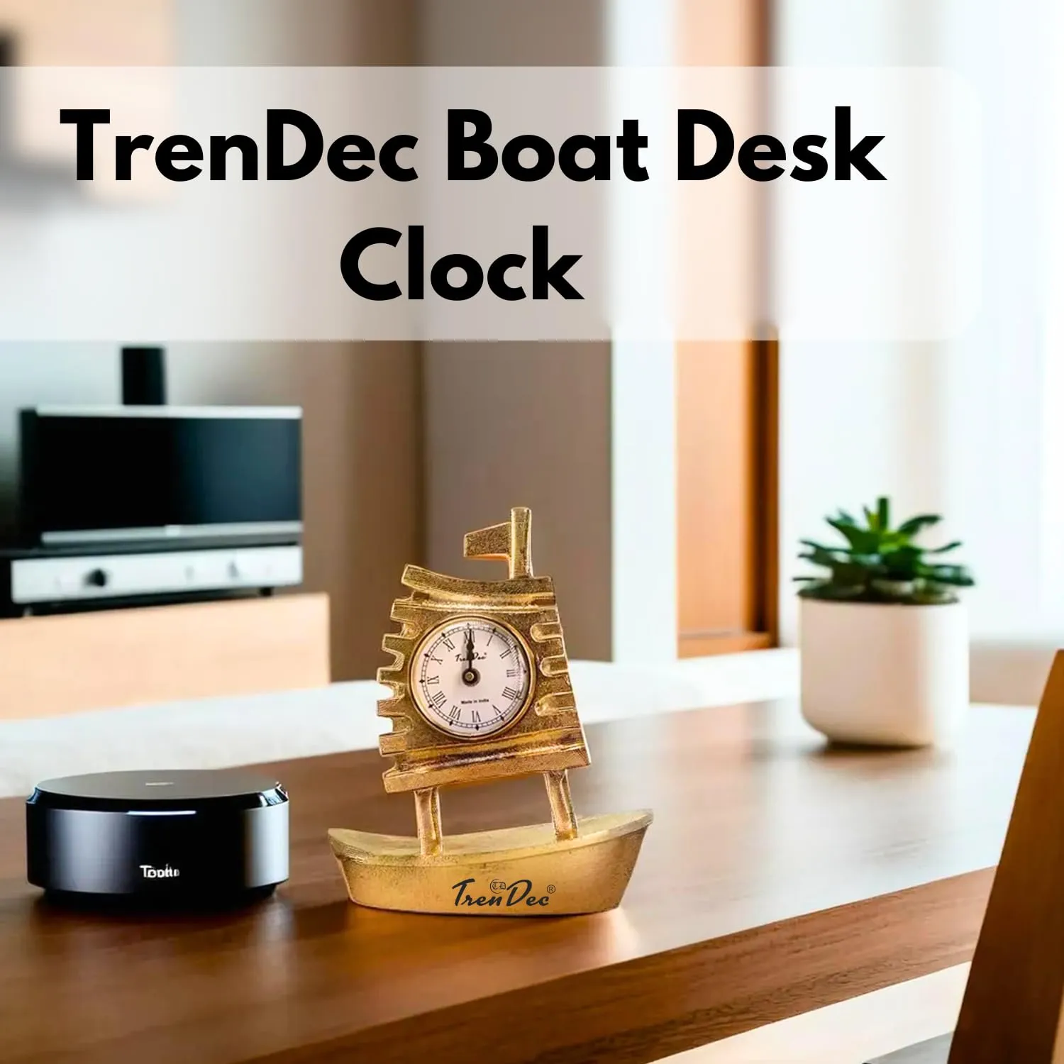 TrenDec Boat Desk Clock with Alumminum Base | Adornment for Birthday New Year | DIY Assembly, Multi-Room Decorative Table Clock | Antique Desk Clocks for Office Table Clock