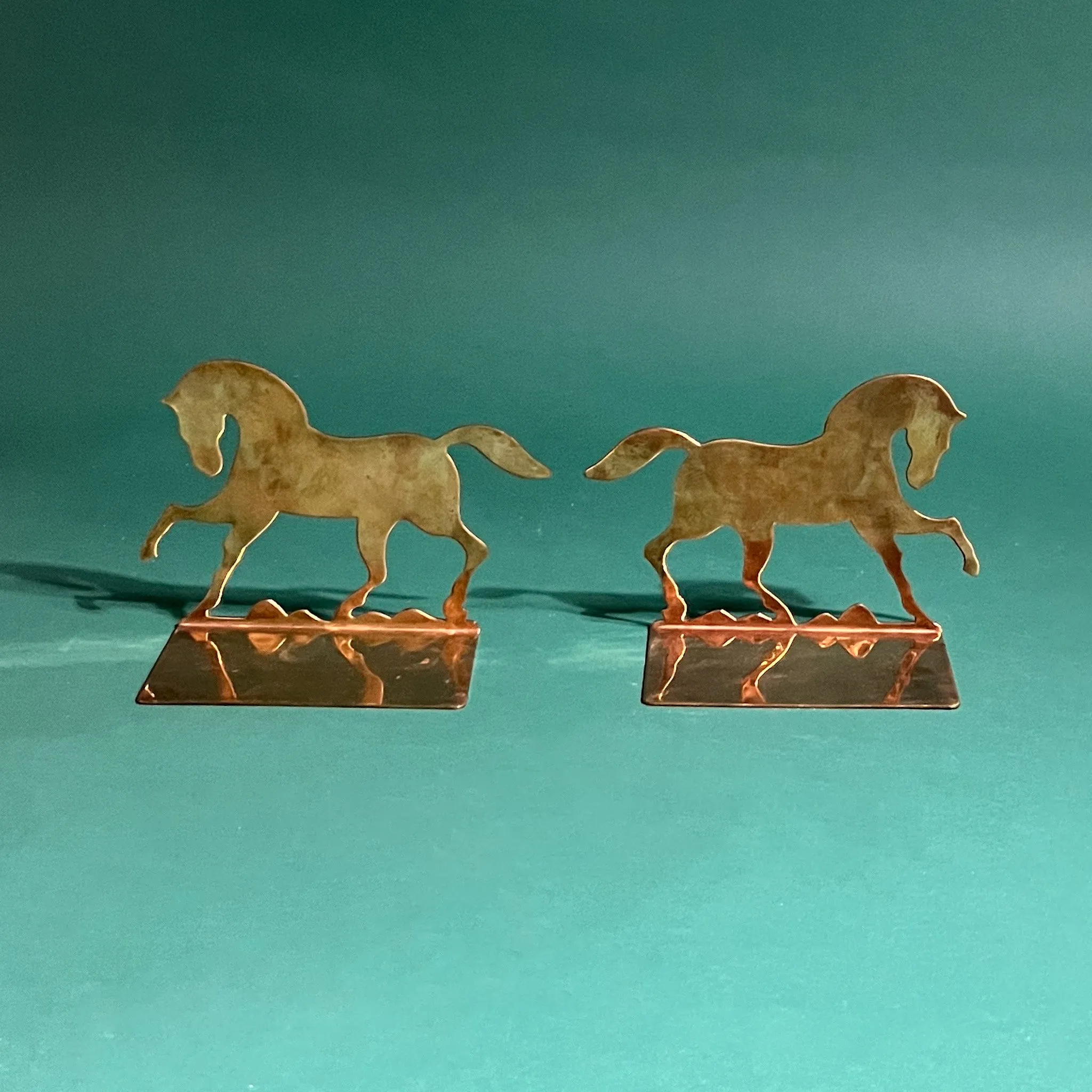 Vintage Prancing Brass Horses Bookends, Set of 2