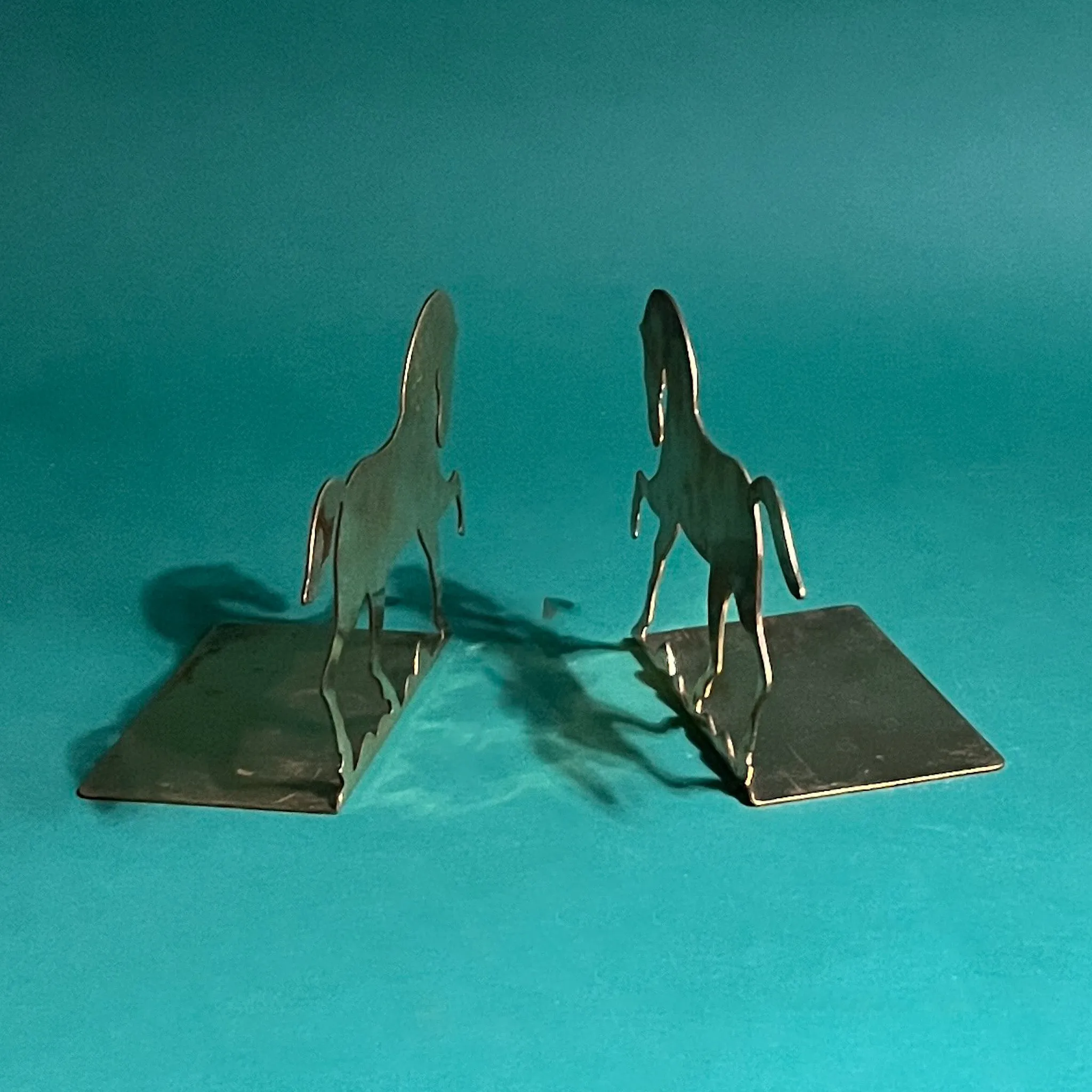 Vintage Prancing Brass Horses Bookends, Set of 2