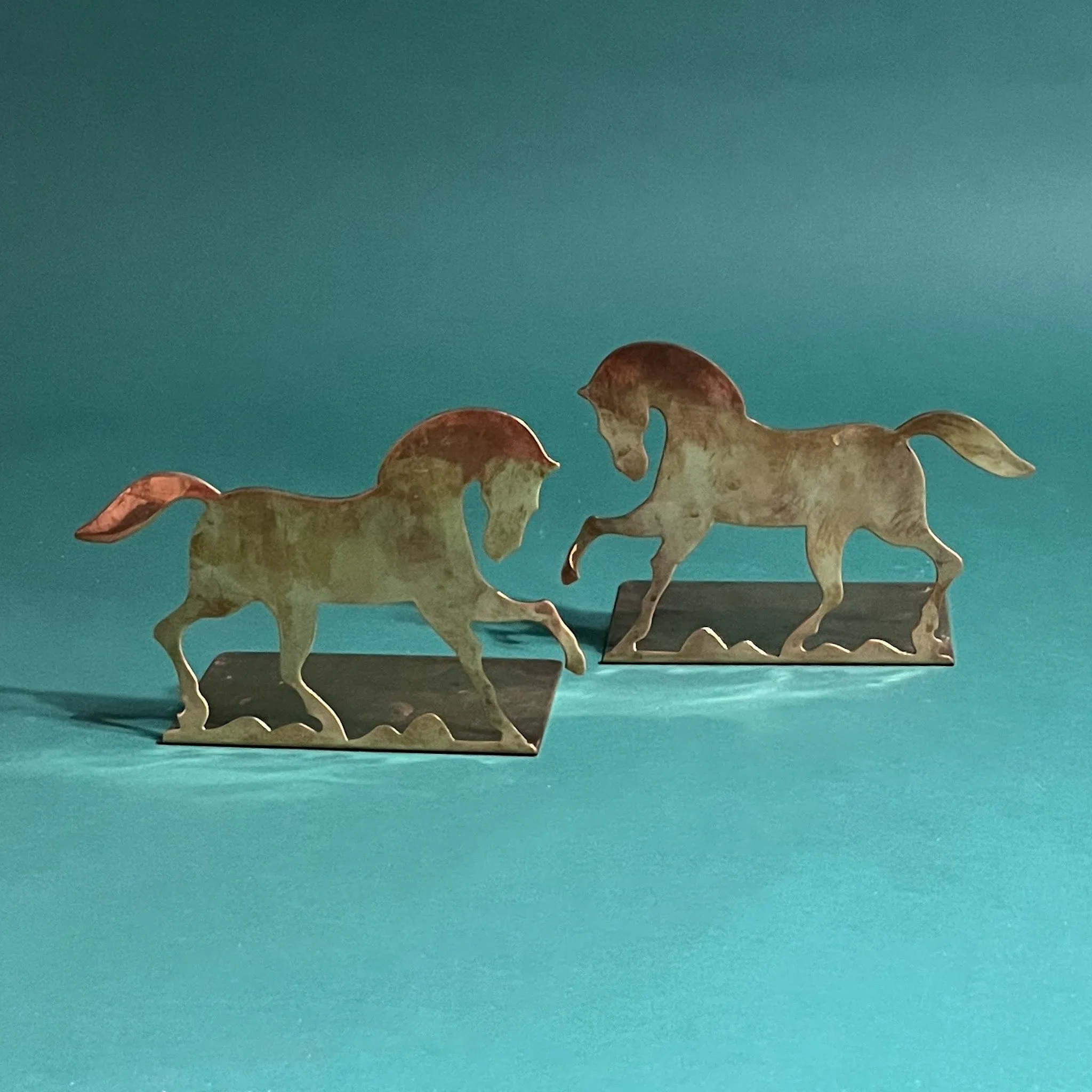 Vintage Prancing Brass Horses Bookends, Set of 2