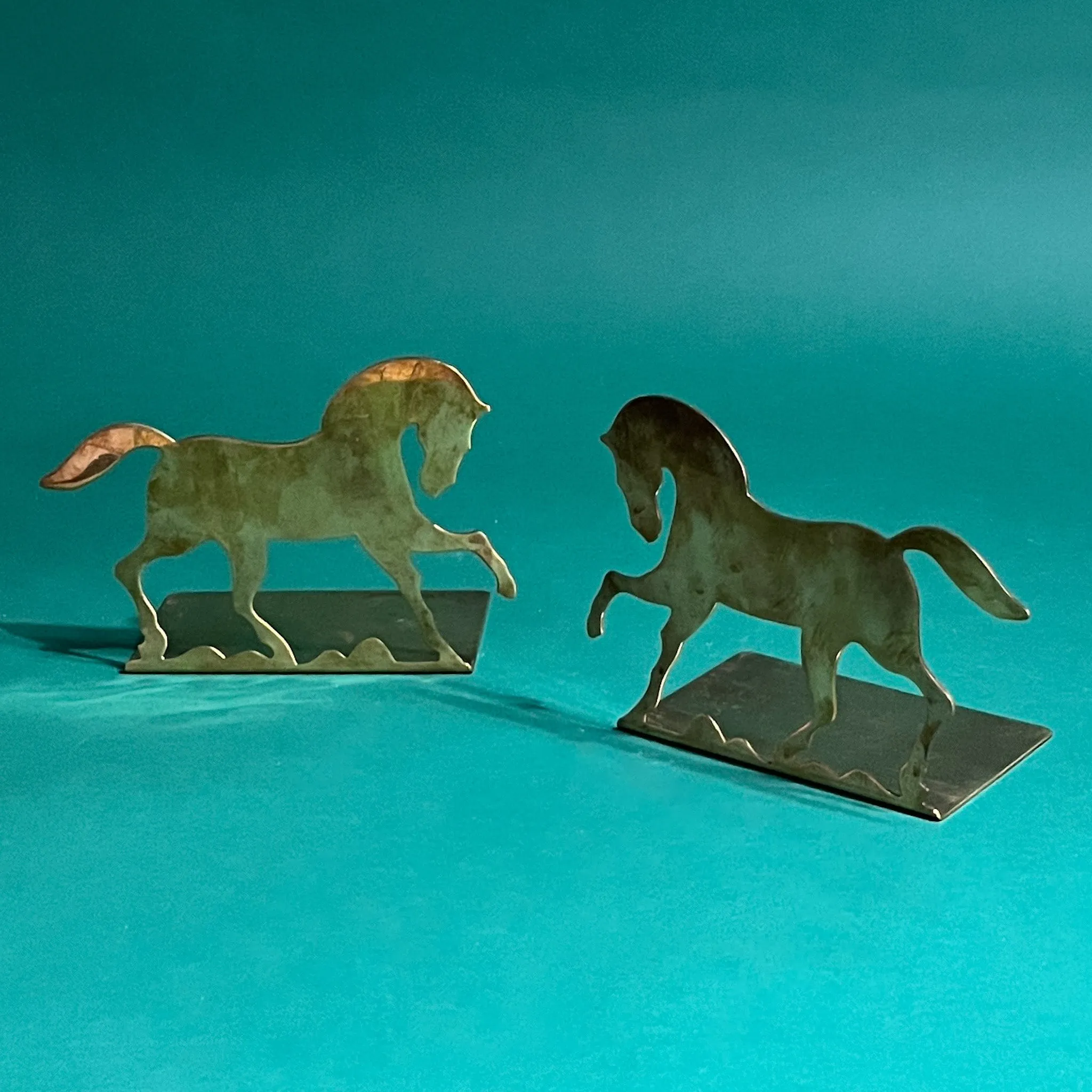 Vintage Prancing Brass Horses Bookends, Set of 2