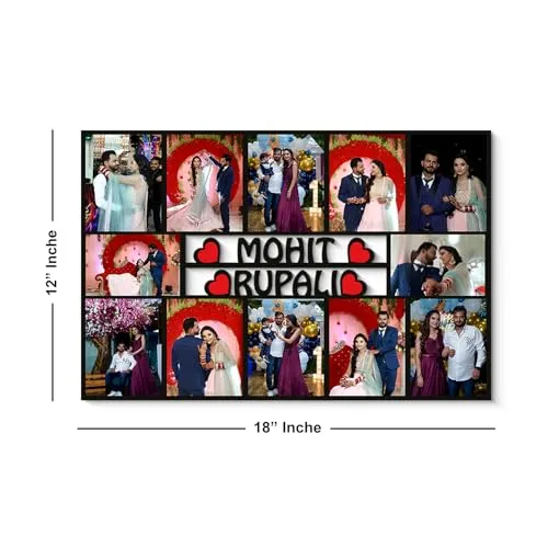 VPRINT QUALITY Couple 12 Photos Personalized Frame with Name | Customized Gifts for Couple | Photo Frame Customised Valentine's Day | Customized Frame for Couples | (Size 12x18 in/Wooden)