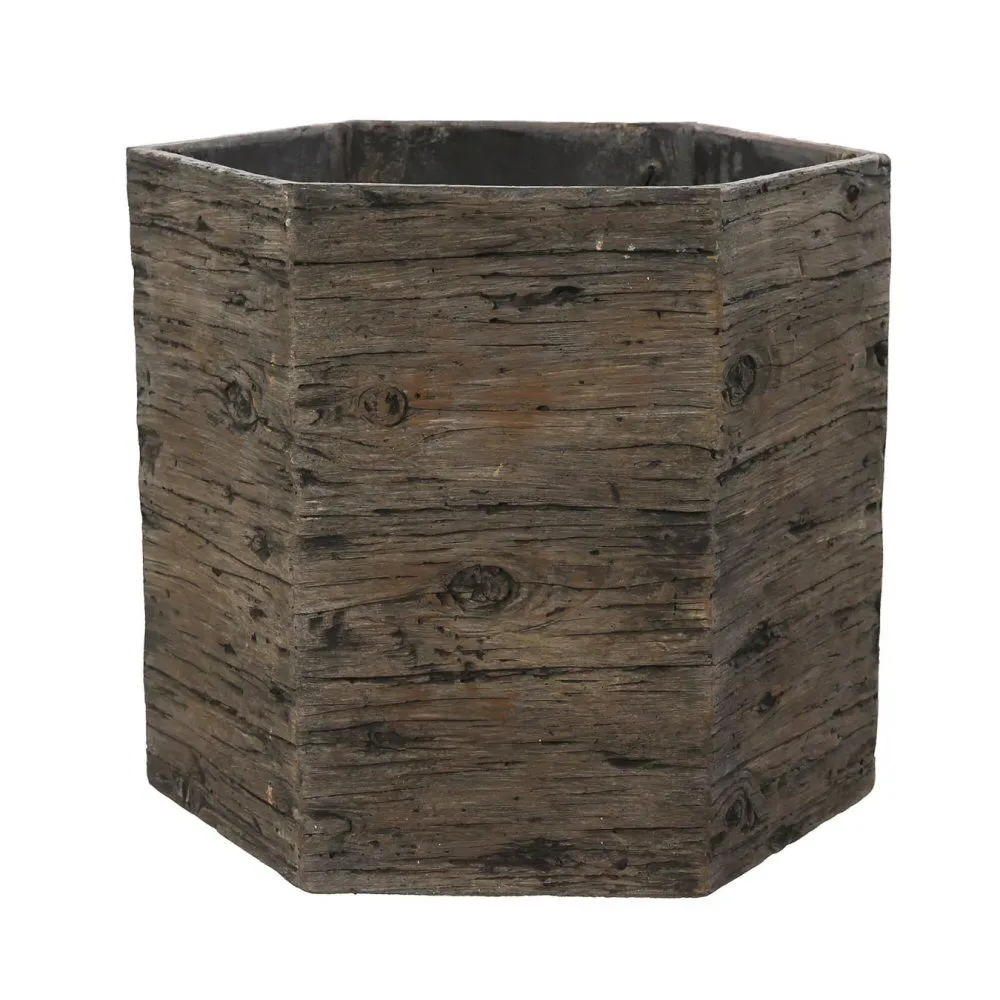 Woodlodge 22cm Driftwood Hexagon Resin Pot